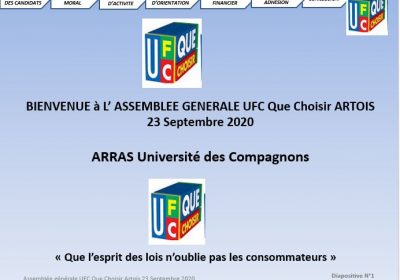 Assemblée Générale de l’UFC Que-Choisir de l’Artois du 23 Septembre 2020