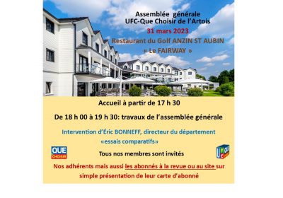 Invitation à l&rsquo;Assemblée Générale de l&rsquo;UFC Que-Choisir de l&rsquo;Artois